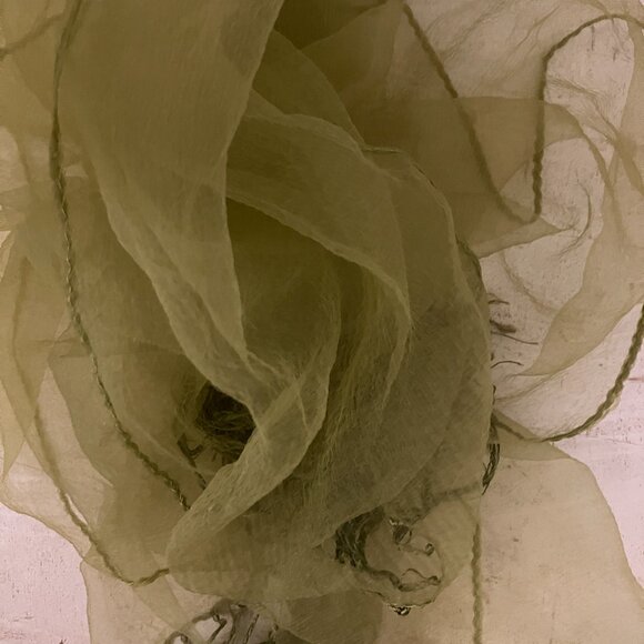 VTG Chiffon Scarf 56 X 22 Olive Green Sheer Chiffon Scarf with Fringe - Picture 5 of 6
